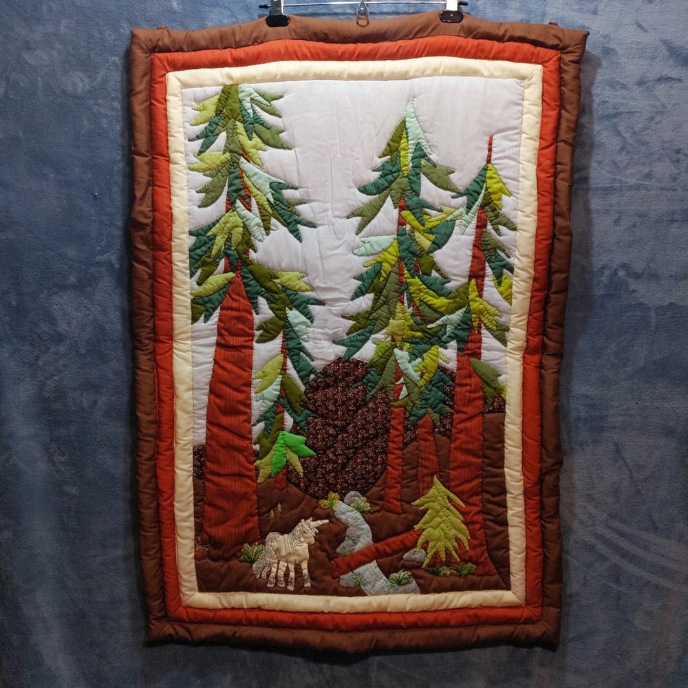 Vintage 1981 Handmade Landscape rit Quilt Wall Hanging Fantasy in the Redwoods